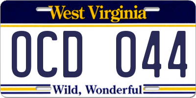 WV license plate OCD044