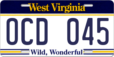 WV license plate OCD045
