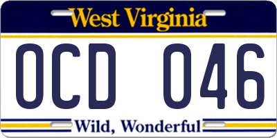 WV license plate OCD046