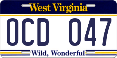 WV license plate OCD047