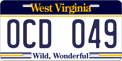 WV license plate OCD049