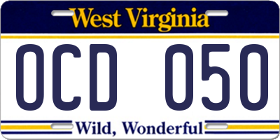 WV license plate OCD050
