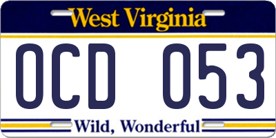 WV license plate OCD053
