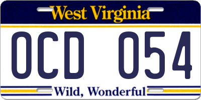 WV license plate OCD054