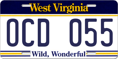 WV license plate OCD055