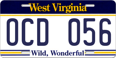 WV license plate OCD056