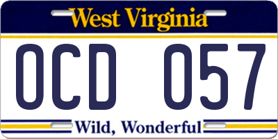 WV license plate OCD057