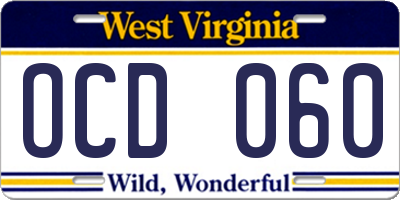 WV license plate OCD060