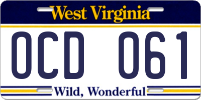 WV license plate OCD061