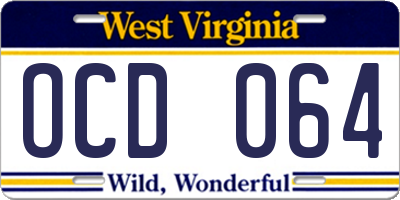 WV license plate OCD064