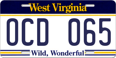 WV license plate OCD065