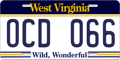 WV license plate OCD066