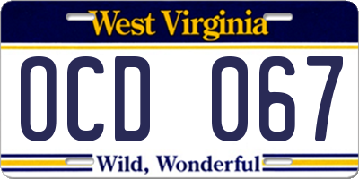 WV license plate OCD067