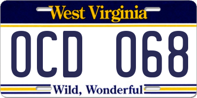 WV license plate OCD068