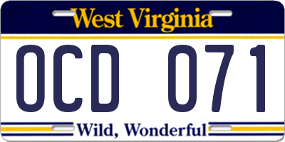 WV license plate OCD071