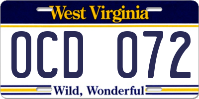 WV license plate OCD072