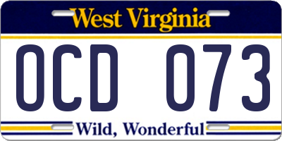 WV license plate OCD073