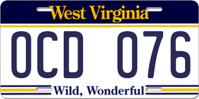 WV license plate OCD076
