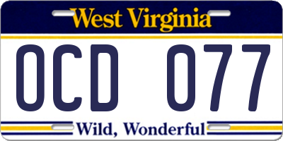 WV license plate OCD077