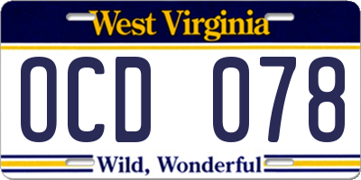 WV license plate OCD078