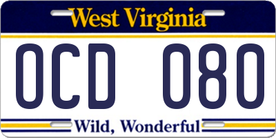 WV license plate OCD080