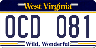 WV license plate OCD081