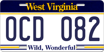 WV license plate OCD082