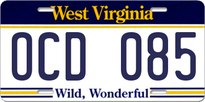 WV license plate OCD085