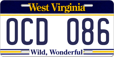 WV license plate OCD086
