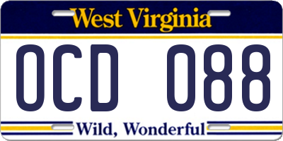 WV license plate OCD088