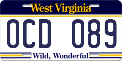 WV license plate OCD089