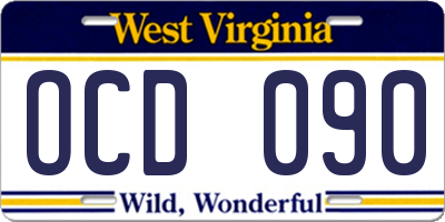 WV license plate OCD090