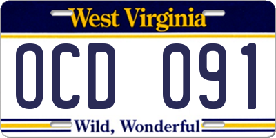 WV license plate OCD091