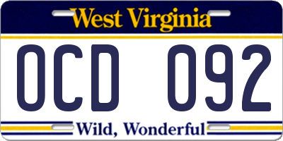 WV license plate OCD092