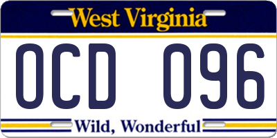 WV license plate OCD096