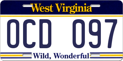 WV license plate OCD097