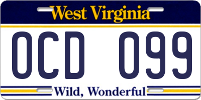 WV license plate OCD099