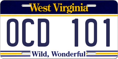 WV license plate OCD101