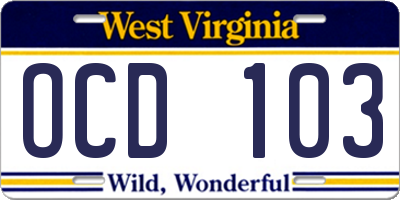 WV license plate OCD103