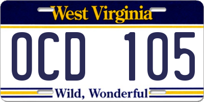 WV license plate OCD105