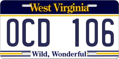 WV license plate OCD106