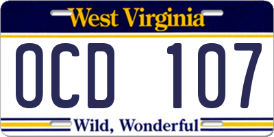 WV license plate OCD107