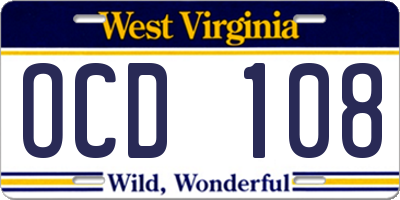 WV license plate OCD108