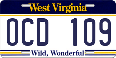 WV license plate OCD109