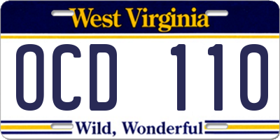 WV license plate OCD110