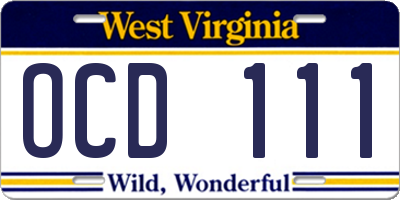 WV license plate OCD111