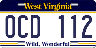 WV license plate OCD112