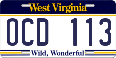 WV license plate OCD113