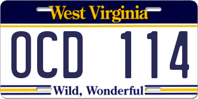 WV license plate OCD114