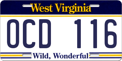 WV license plate OCD116